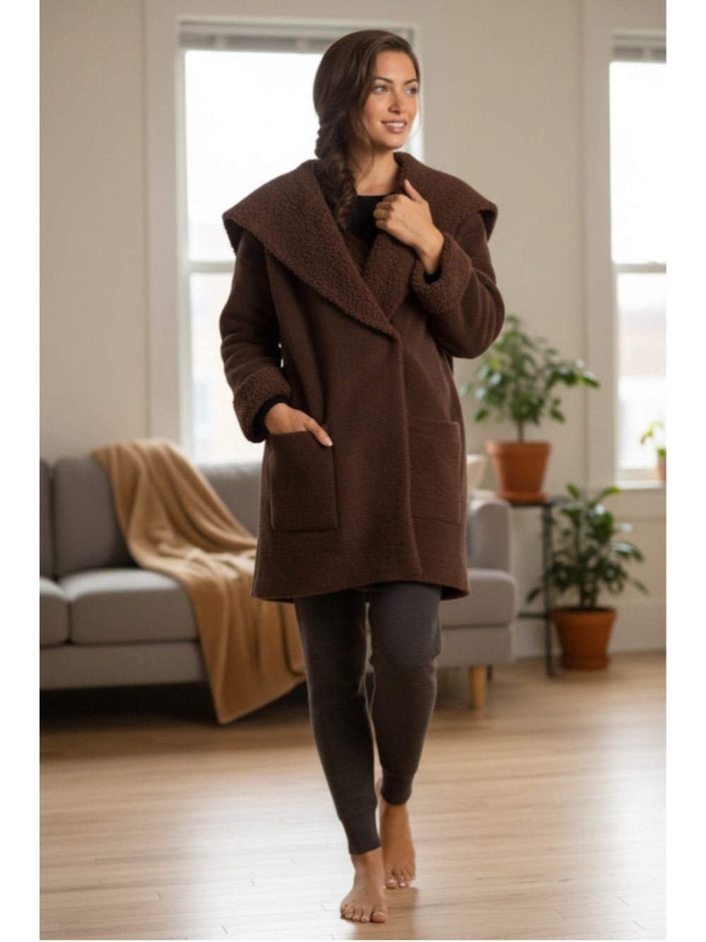 Barefoot Dreams | CozyChic Sherling Drape Coat| Deep Rosewood | NWT | Small |